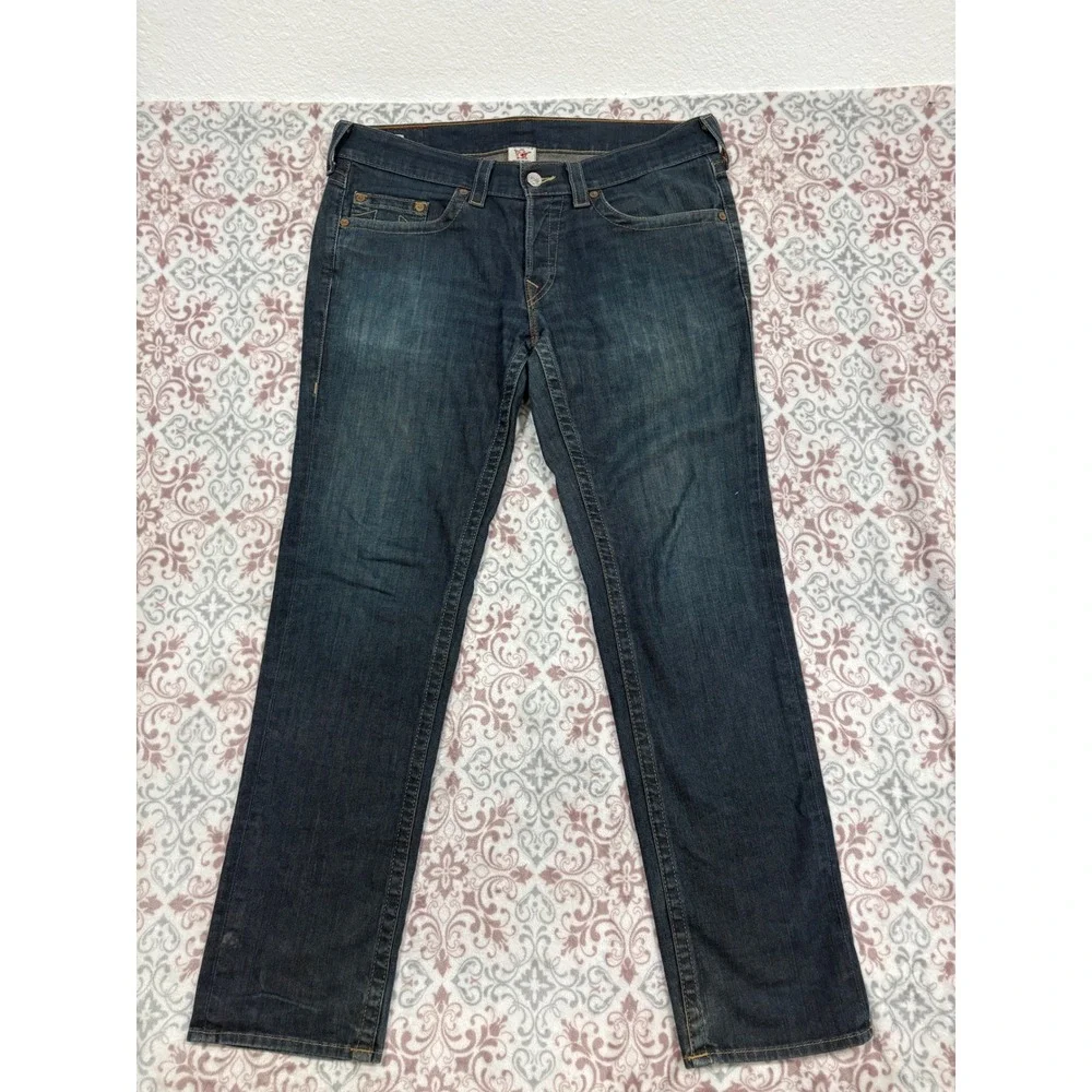 True Religion Rocco Skinny Jeans Mens 36 Dark Wash Button Fly Made in USA MH7J60